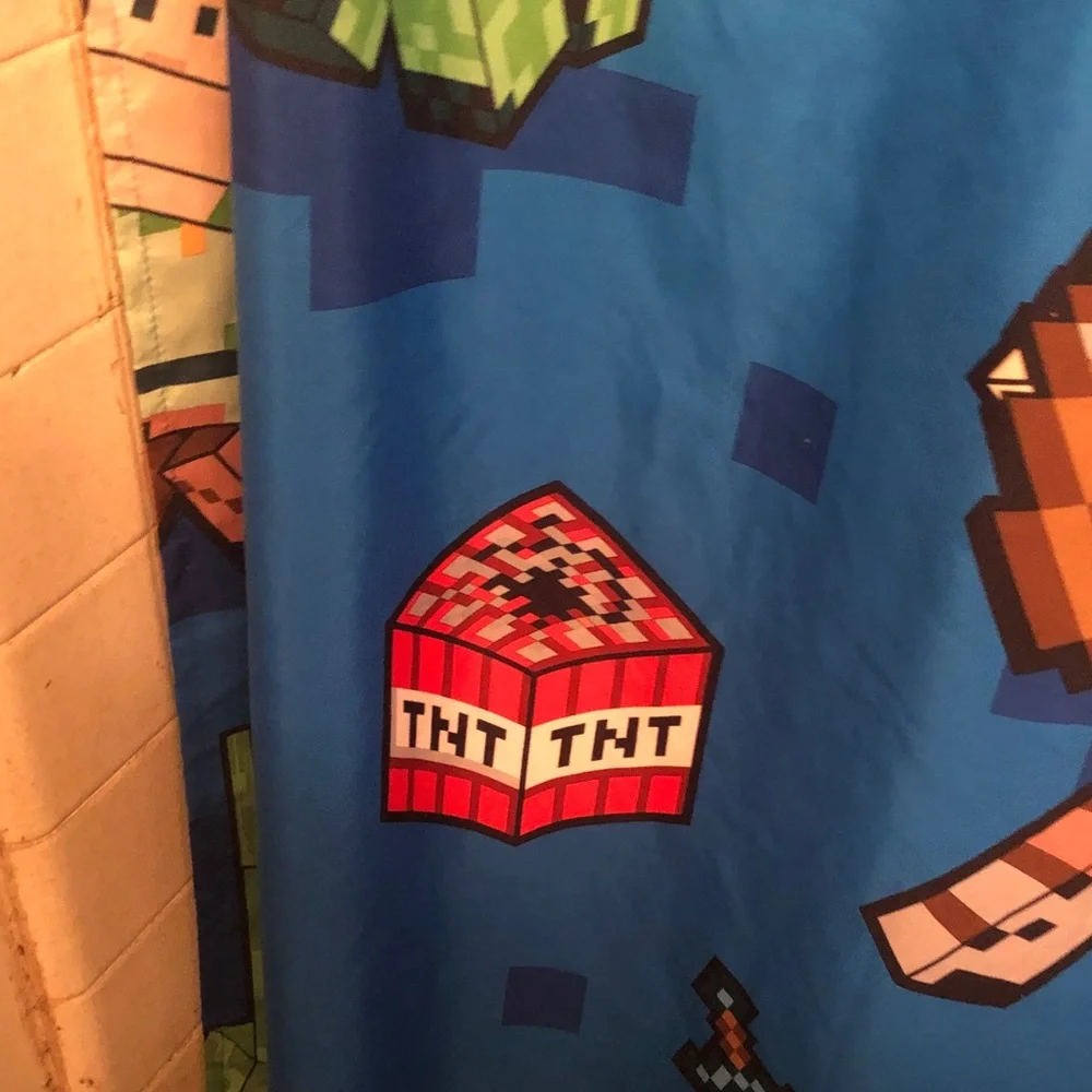 Minecraft Kids Costume Shower Curtain - Blue with TNT & Creeper